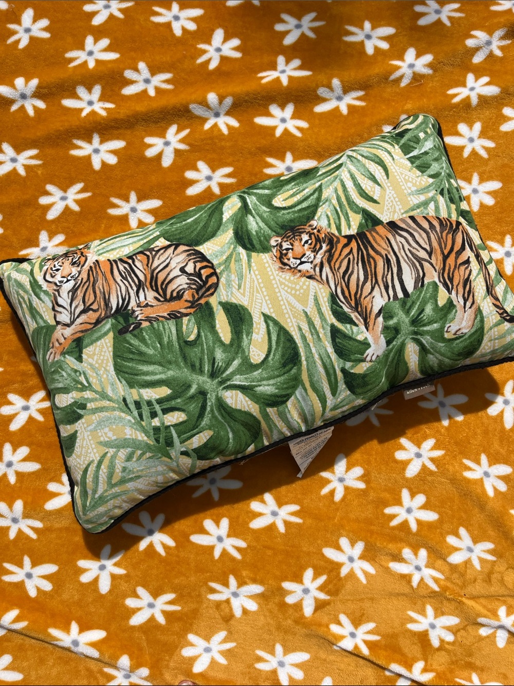 allen + roth Tropical Leaf Tiger Jungle Print Rectangular Outdoor Throw Pillow